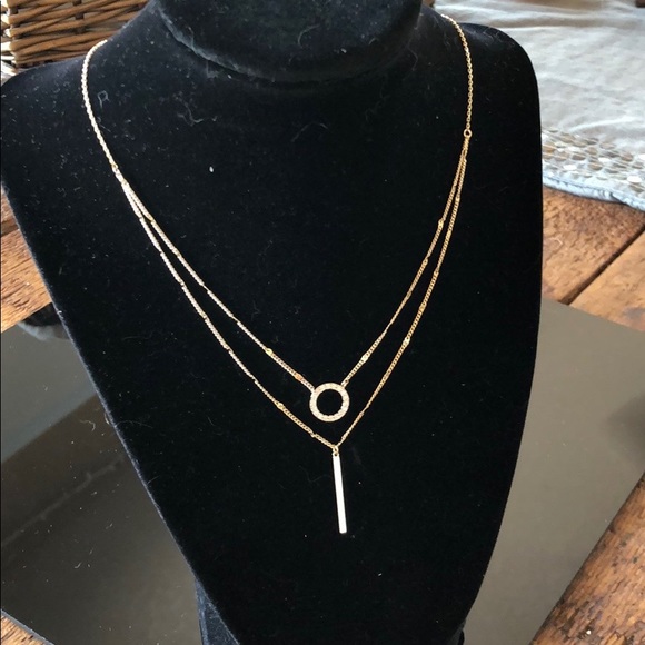 🟠3/$25 Layered CZ Stone Round Pendant & bar - Picture 3 of 4